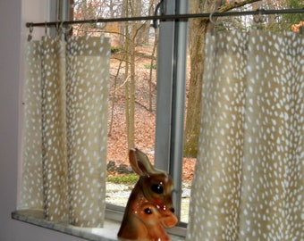 Fawn Cafe Curtains . Kitchen Tiers . Animal Print Fawn Spot Curtain . Antelope . Neutral Beige Curtains