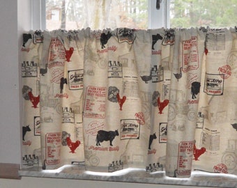 Farmhouse Cafe Curtains . Country Farm Curtains . Kitchen Tiers . Cow and Rooster Curtains . Hudson Farmhouse