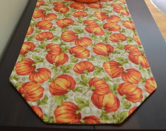 Autumn Pumpkins / Winter Cardinal Quilted Table Runner .  Reversible . Fall / Winter Centerpiece