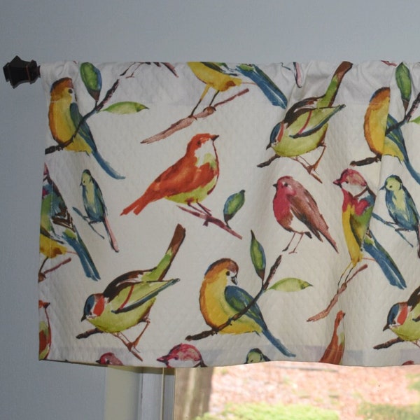 Bird Valance . Richloom Solarium Bluebird Fiesta . Kitchen Curtains . Birdwatcher . Easy Care . Colorful Birds