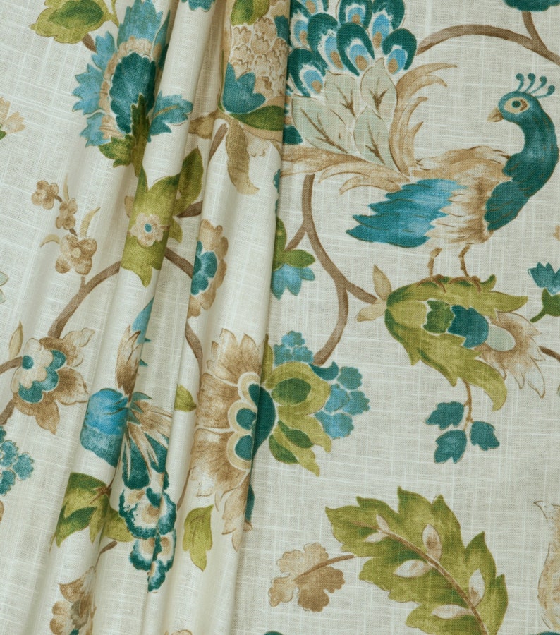 Turquoise Peacock Kitchen Valance . Bird Curtains . Floral Etsy