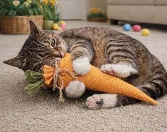 Handmade Organic Catnip Carrot Kick Stick Cat Toy – Easter Spring