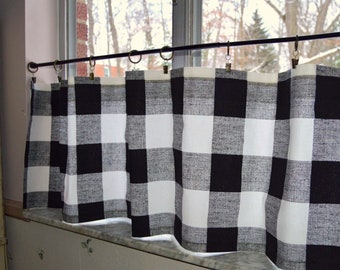 Black and White Buffalo Plaid Cafe Curtains . Black and White Checked Tiers