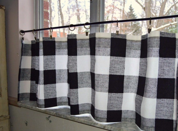 Black And White Buffalo Plaid Cafe Curtains Premier Prints Etsy
