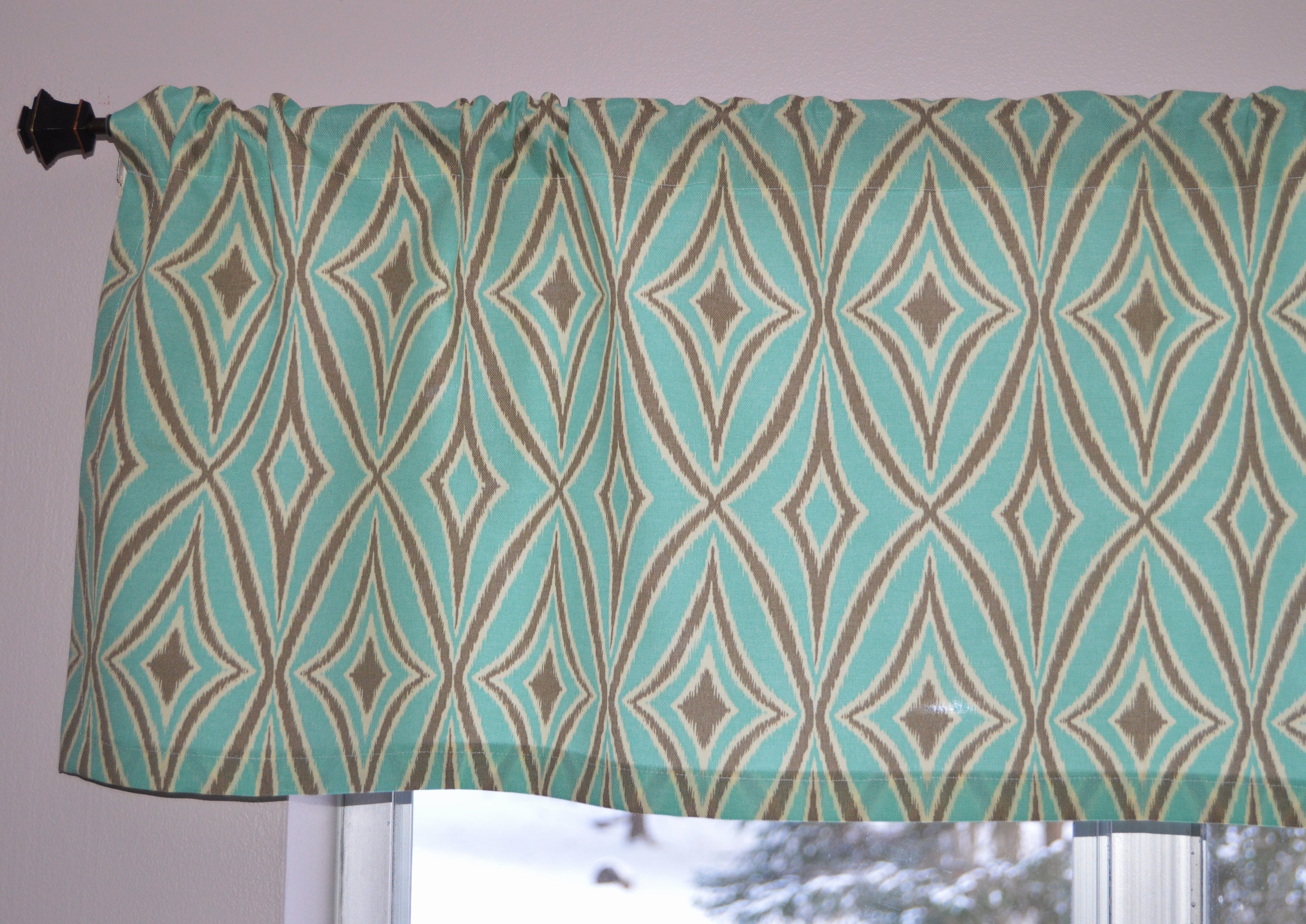 Turquoise Kitchen Curtain Valance Waverly Centro Mist Teal Etsy