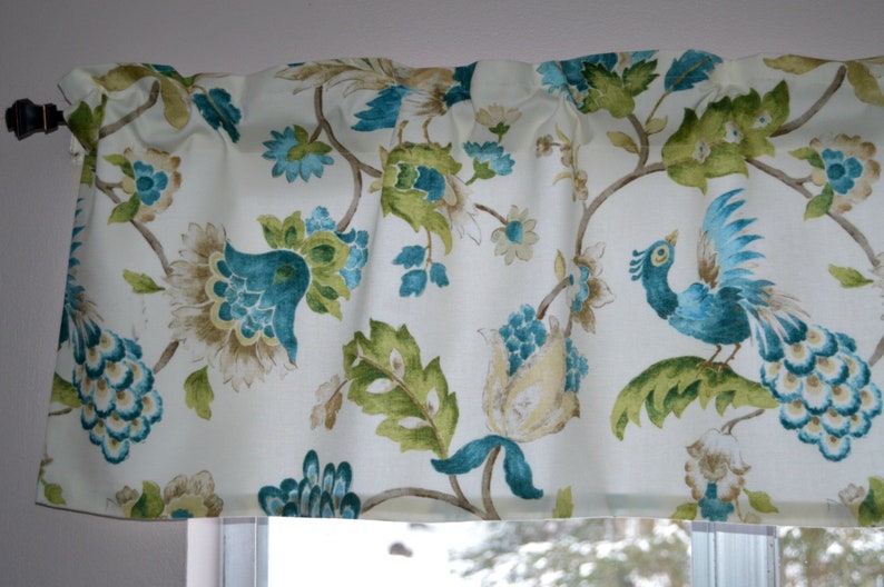 Turquoise Peacock Kitchen Valance . Bird Curtains . Floral Etsy