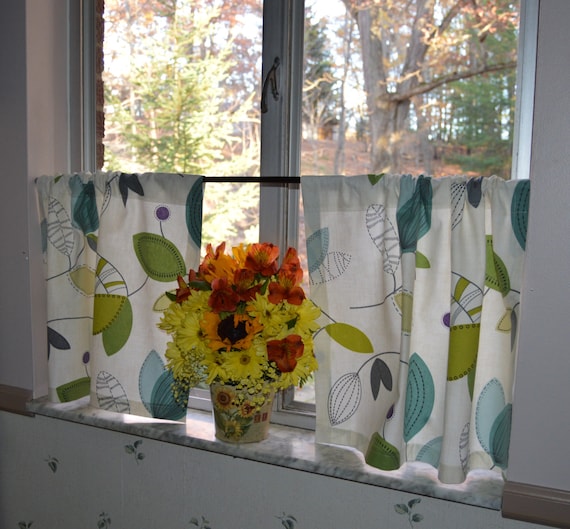 Leaf Cafe Curtains Kitchen Leaf Curtain Tiers Magnolia Etsy