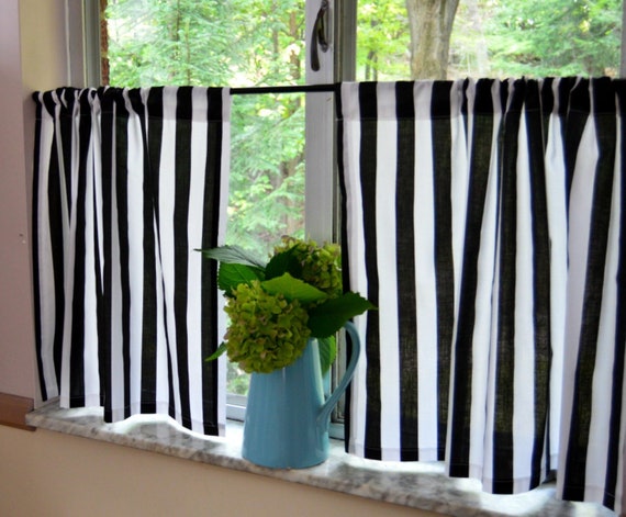 Black And White Stripe Cafe Curtains, Black And White Striped Curtains Uk