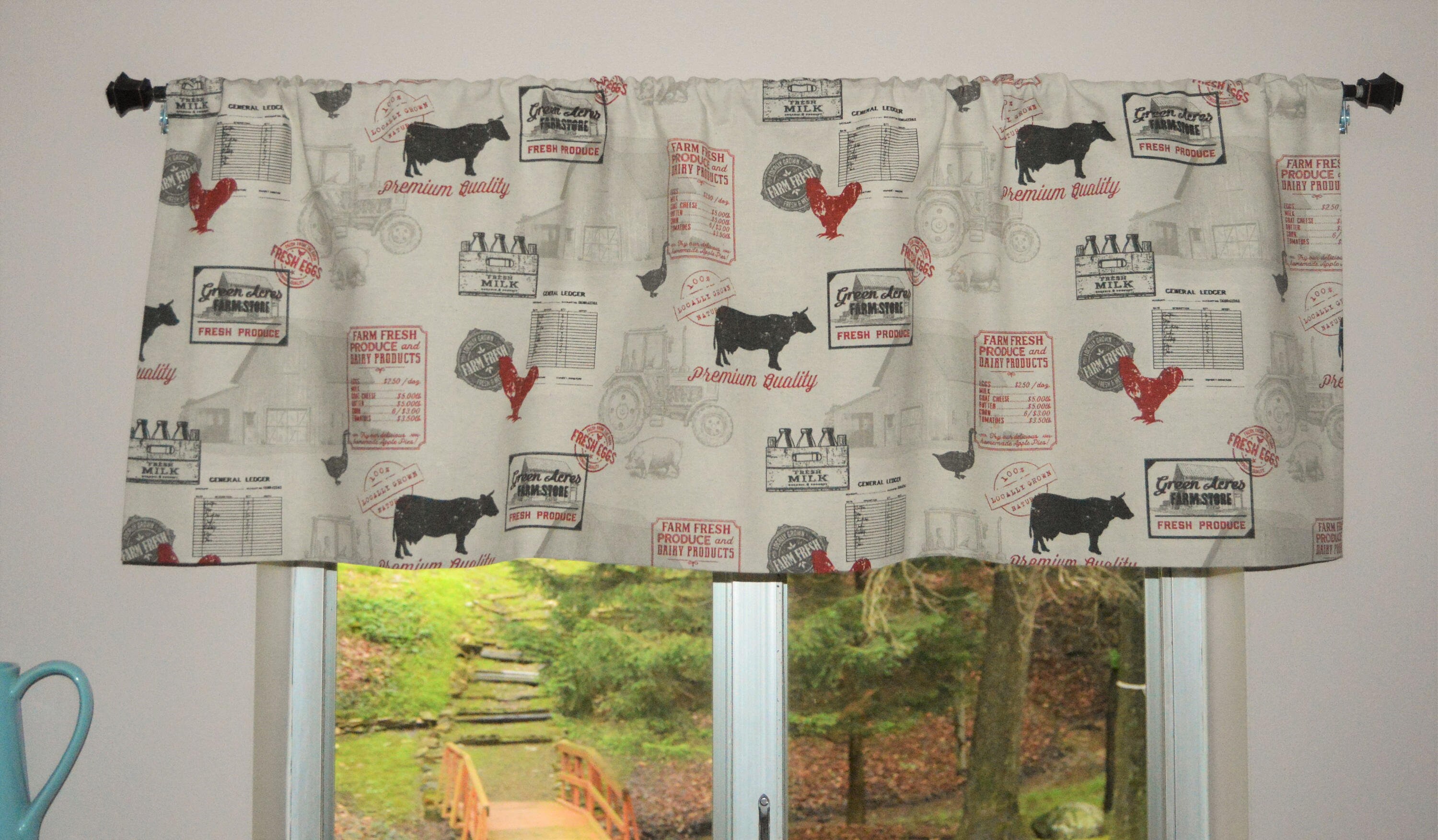 Farmhouse Valance Country Kitchen Valance Cow And Chicken Etsy