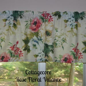 Cottagecore Rose Floral Linen Valance: Romantic Garden Window Treatment