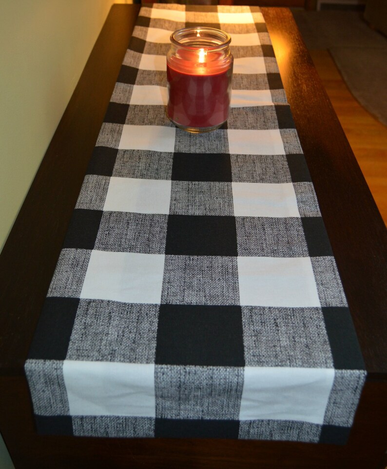 Buffalo Plaid Table Runner . Black and White Runner . Large Etsy