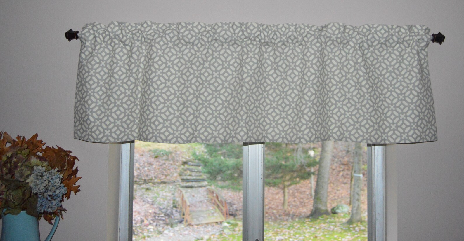 Gray and white valance