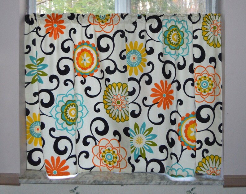 Waverly Pom Pom Play Confetti Kitchen Tiers Retro Cafe Curtains Cafe Curtains Black Floral Floral Cafe Curtains Window Curtains