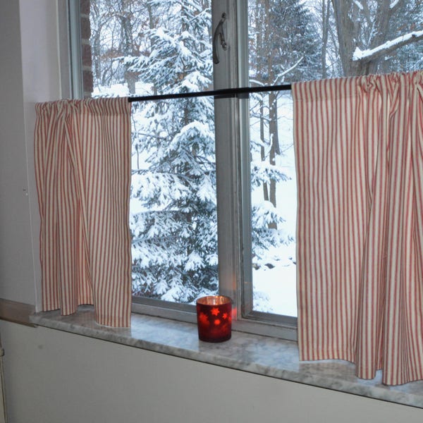 Cafe Curtains Farmhouse Red Stripe Ticking . French Kitchen Tiers