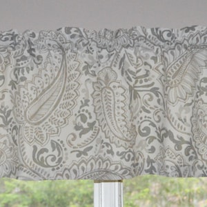 Gray Paisley Kitchen Valance: Premier Prints Shannon Ecru, Lined Option