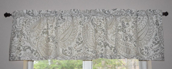 Gray Paisley Kitchen Valance: Premier Prints Shannon Ecru, Lined Option