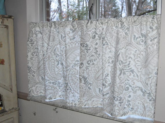 Gray Paisley Cafe Curtains Premier Prints Shannon Ecru Etsy
