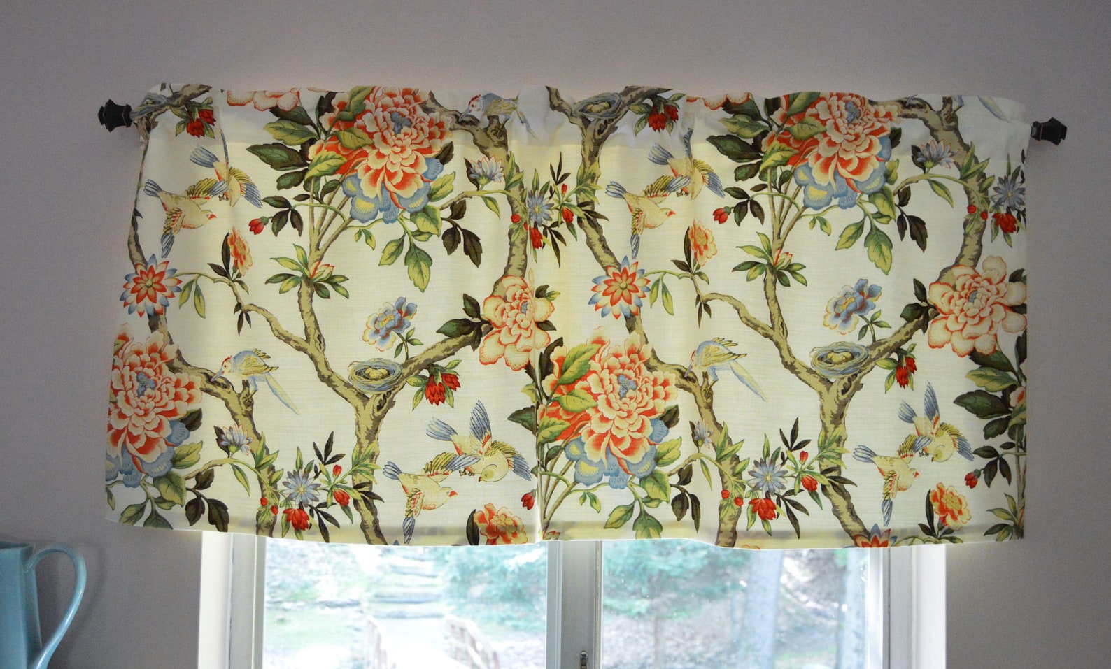 Floral Valance . Waverly Mudan Persimmon Kitchen Curtains . Etsy