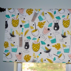 Retro Cocktail Valance: Mid-Century Modern Tiki Bar Kitchen Curtain