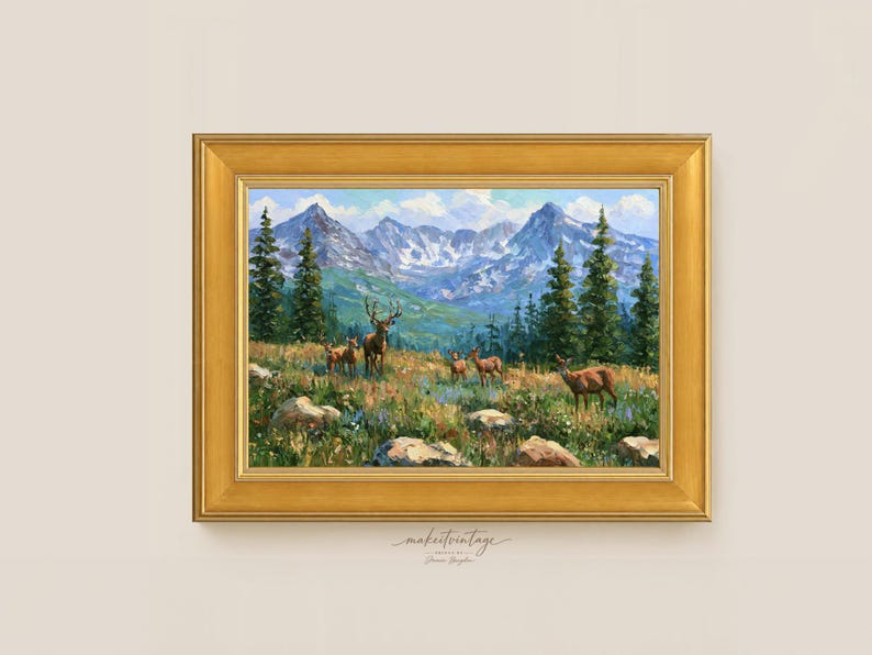 Elk In The Mountains Oil Painting Alpine Meadow Wildlife Art Rocky elk-in-the-mountains-oil-painting-alpine-meadow-wildlife-art-rocky