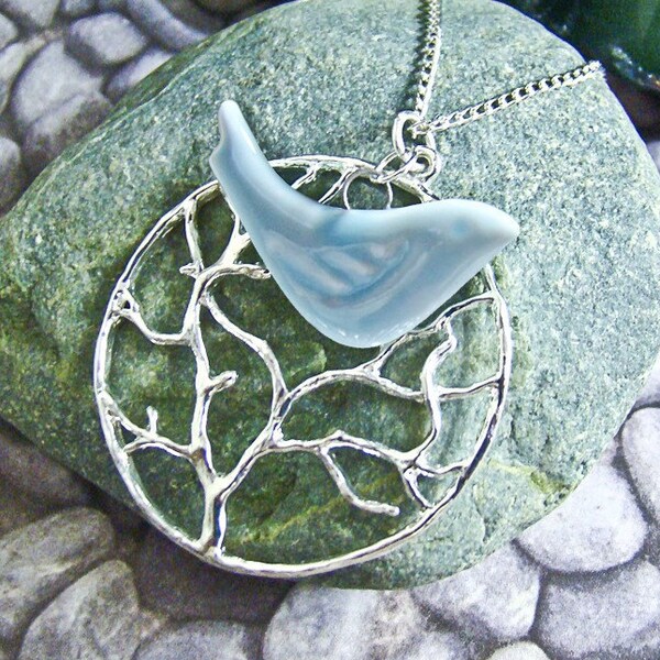Bluebird Necklace Bluebird of Joy Necklace Tree of Life Bird and Branch Mother's Day Friendship Gift Idea  Mood Lifter Get Well