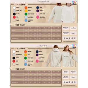 Puede incluir: Imagen de un producto que muestra una sudadera y una sudadera con capucha. Las cartas de colores muestran opciones como blanco, negro y rojo. Tambi&eacute;n se incluyen tablas de tallas, con medidas en cent&iacute;metros. El texto "wayto pixel style" es visible.