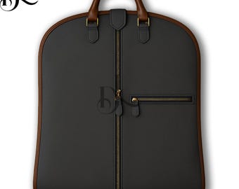 Premium Grey Leather Garment Bag | Travel Suit Carrier with Brown Trim | Luxury Men's Clothing Cover | Suit Travel Bag, Gift for Him