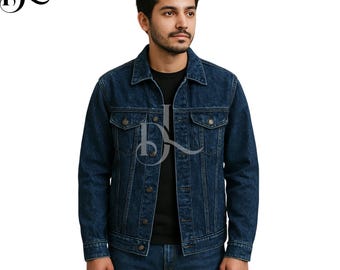 Vintage Style Blue Denim Trucker Jacket, Unisex Jean Coat
