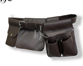 Handmade Full-Grain Leather Carpenter Tool Belt: Cross-Shoulder Harness