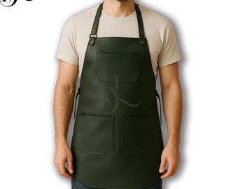 Dark Green Leather Apron, Chef, Craftsman, Barista, Adjustable Straps