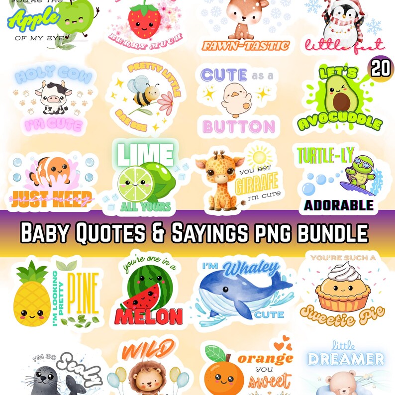 Baby Quotes & Sayings PNG Bundle, Cute Onsie Baby Shower Sayings Bundle ...