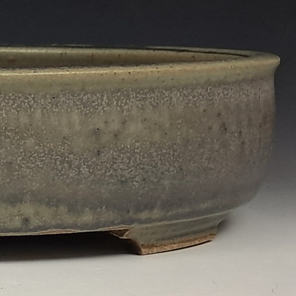 Oval Bonsai Pot with Green Blue Glaze