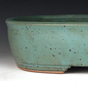 Rectangular Bonsai Pot with Satin Blue Glaze