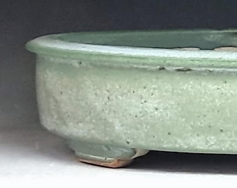 Shallow Oval Bonsai Pot with Green Blue Glaze