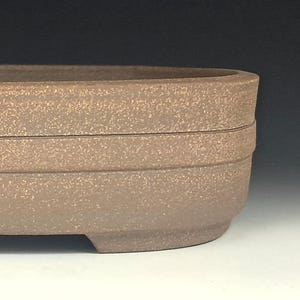 Unglazed Rounded Rectangle Bonsai Pot with Central Raised Band