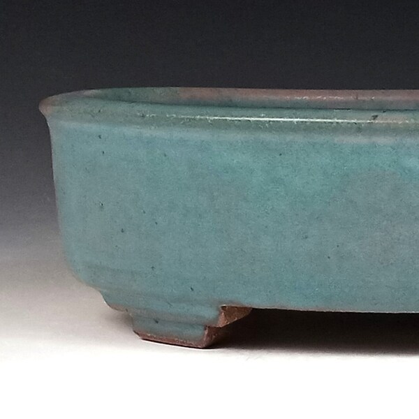 Oval Bonsai Pot with Blue and Pink Glaze