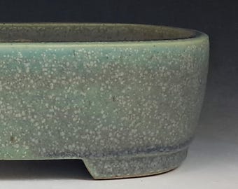 Rounded Rectangular Bonsai Pot with Green and Blue Glaze