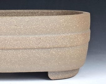 Unglazed Rounded Rectangular Bonsai Pot with Center Band