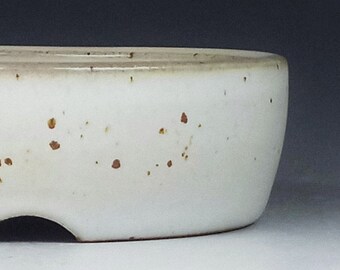 Small Shallow Round Bonsai Pot with Buttermilk Glaze