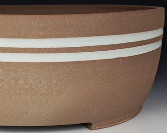 Deep Oval Unglazed Bonsai Pot with Rally Stripes
