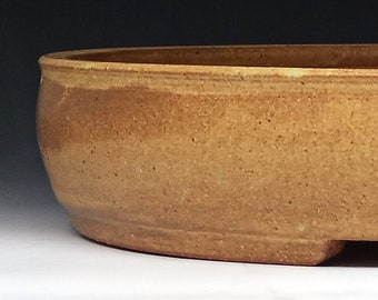 Large Shallow Oval Bonsai Pot with Yellow Glaze