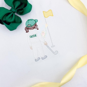 Girl Golf Caddie Sketch Stitch Machine Embroidery Design