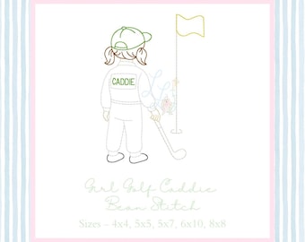Golf Caddie Girl Bean Stitch Machine Embroidery Design