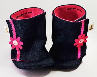 Denim Boots, Daisy Baby Boots, Baby Booties, Baby Boots - LAST PAIR LEFT