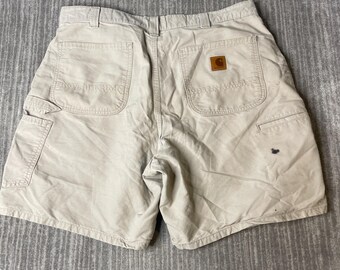 Vintage 2010s Carhartt Cargo Work Shorts – 36 – Tan Utility Carpenter Cotton Canvas Outdoor Workwear