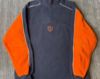 Vintage 2000s Chicago Bears NFL Fleece Pullover – M – Navy Orange Quarter Zip – Embroidered Football Logo – Colorblock Sportswear