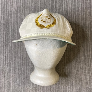 Vintage 1990s Imperial Cadillac Hat – One Size – White Gold Crest Rope Cap – Green Underbrim – Luxury Car Golf Strapback Baseball Cap