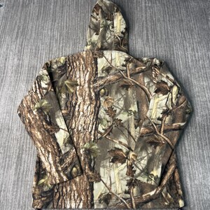 Vintage 2000s Realtree Style Camo Fleece Zip Hoodie – M – Hunting Jacket – Outdoor Mossy Oak Style Full Zip 画像 4