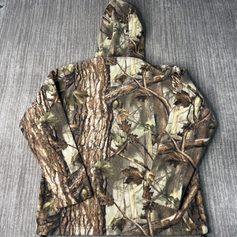 Vintage 2000s Realtree Style Camo Fleece Zip Hoodie – M – Hunting Jacket – Outdoor Mossy Oak Style Full Zip 画像 4