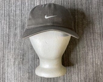 Vintage 1990s Nike Swoosh Hat – OSFA – Gray Strapback Cap – Minimal Athletic Sportswear Dad Hat